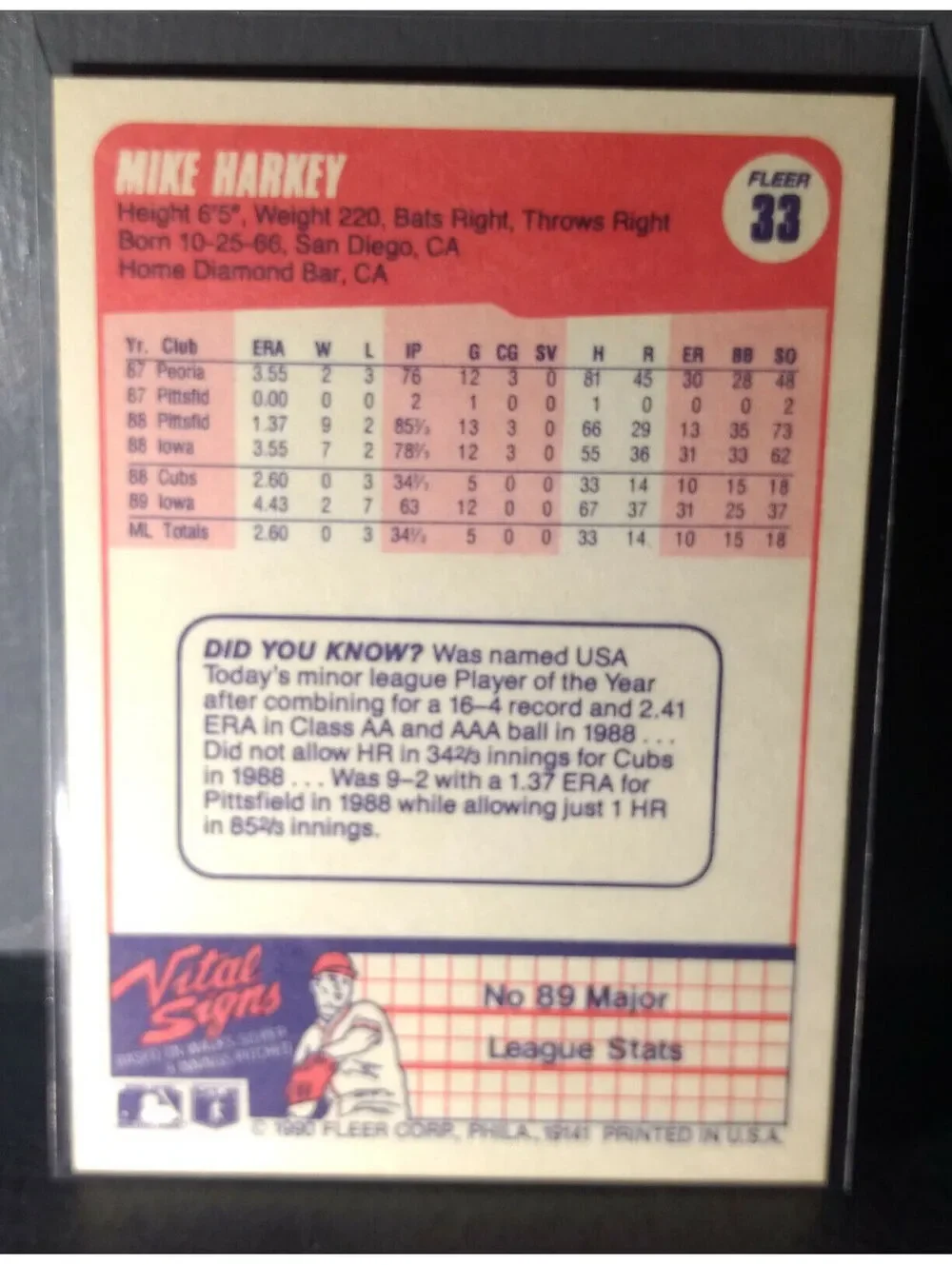 1990 Mike Harkey Fleer Baseball Card #33